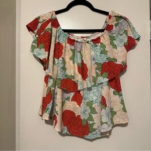 PPLA off the shoulder floral ruffle top size S